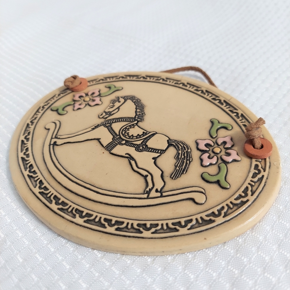 Rocking Horse Trinity Pottery Plaque Wall Decor Cottage Farmhouse